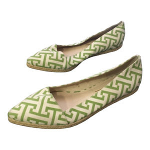 Rowen Women's Greek Key Pointed Toe Espadrilles Flats Size 8M Green/Cream